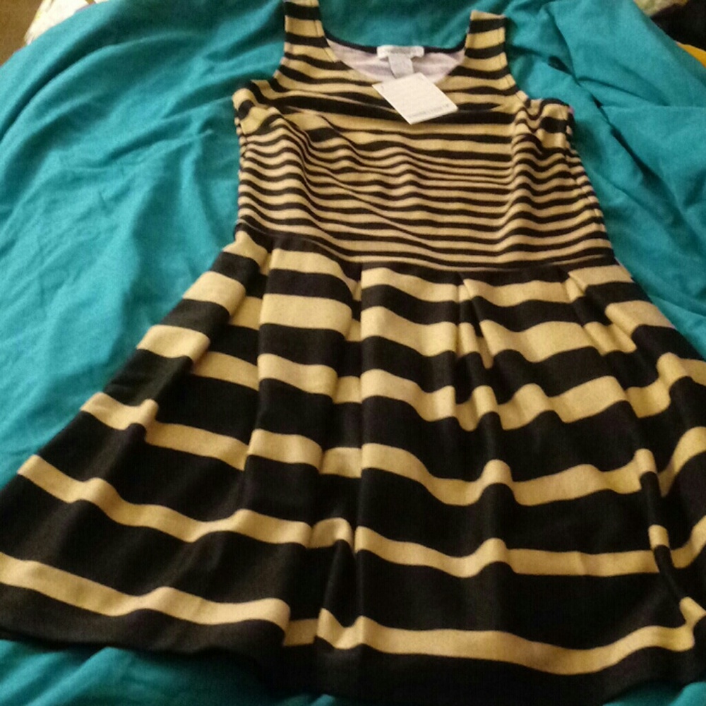 Connection 18 Tan & Black Stripe Dress Size Small